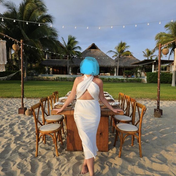 Satin Front-Cross Halter Midi - White - Picture 2 of 4